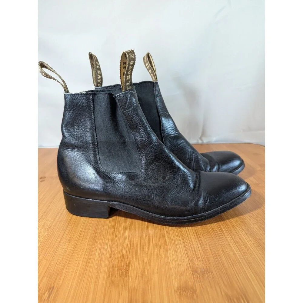 Vintage El Bayo Black Leather Mens Ankle Boots US Size 8 Pull-on Dress (Y05) - Picture 2 of 12